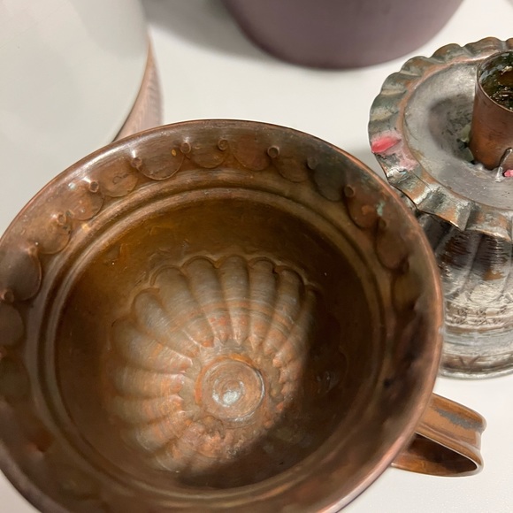 United Arab Republic Copper / Tin Candle Holder Set Of 2 Chamberstick 4.5”Tall - Picture 6 of 9